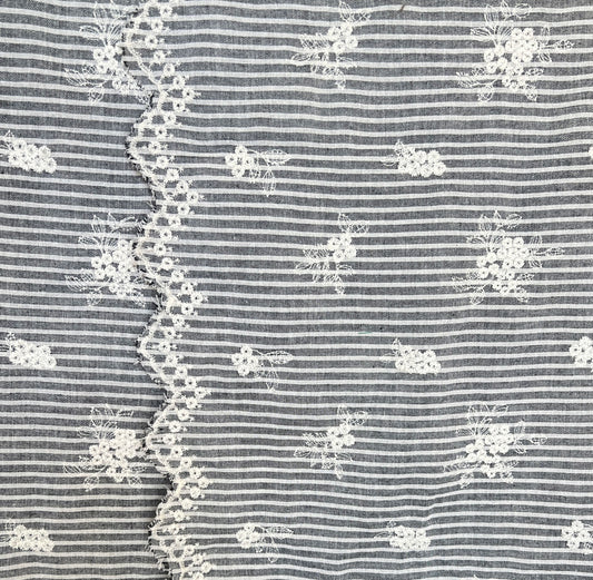 Madeleine Striped Embroidered Cotton Charcoal