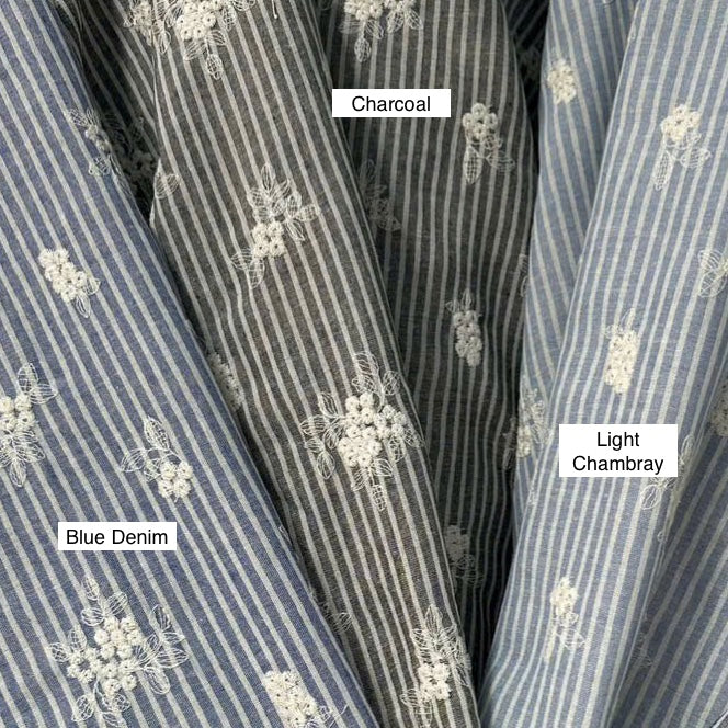 Madeleine Striped Embroidered Cotton Blue Denim