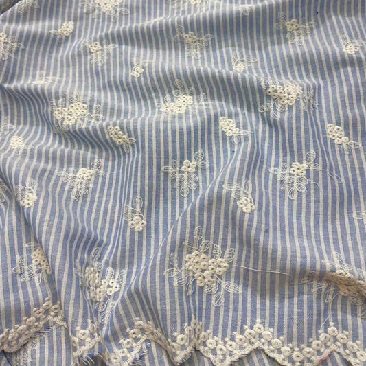 Madeleine Striped Embroidered Cotton Light Chambray