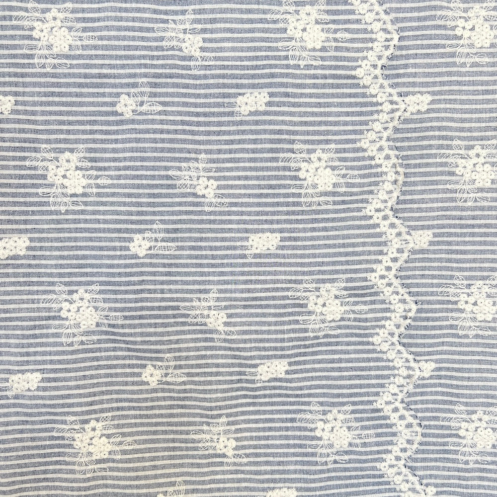 Madeleine Striped Embroidered Cotton Light Chambray