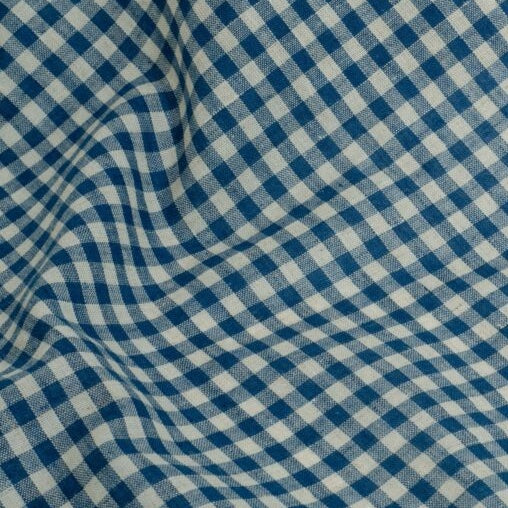 Fine Linen Cotton Check Mid Navy