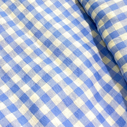 Cotton Seersucker Gingham Mid Sky