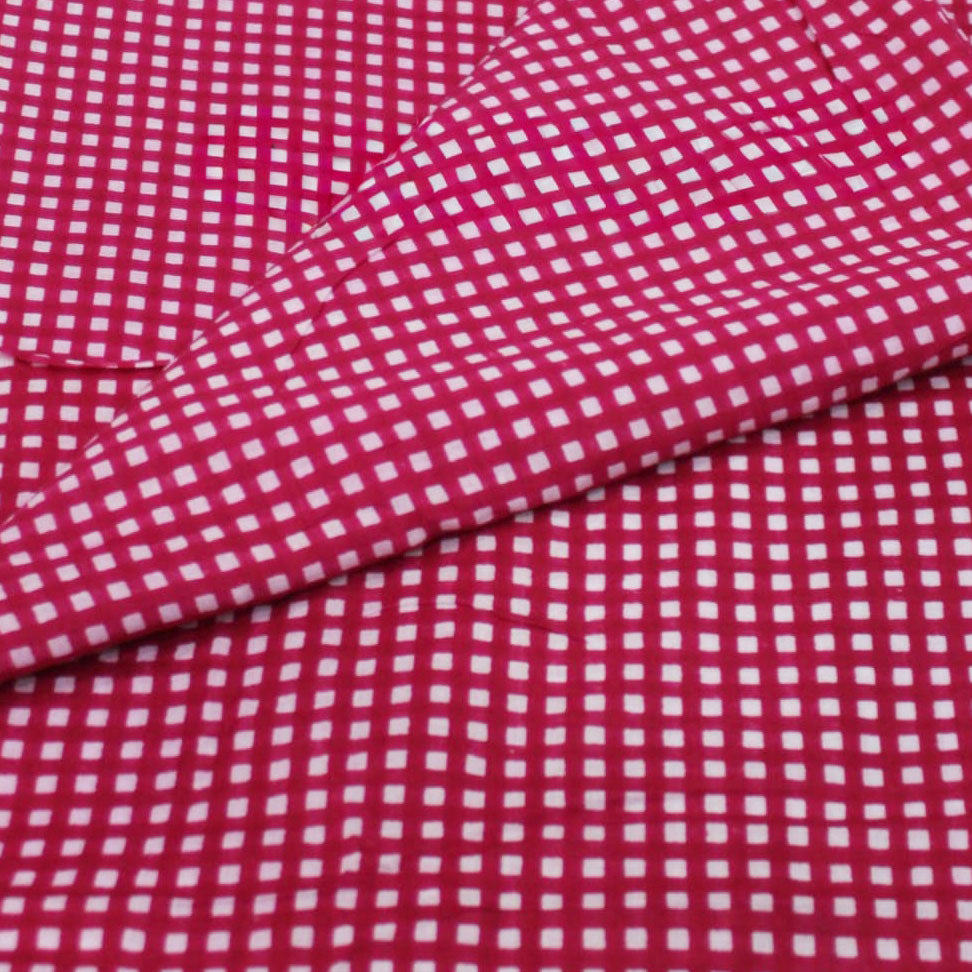 Hand Screen Printed Mini Check Hot Pink