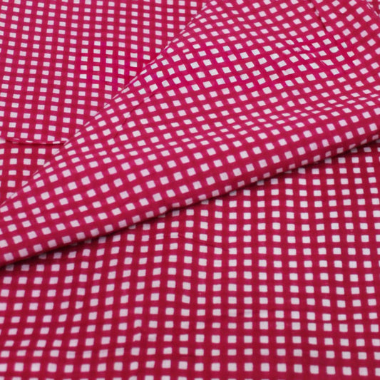 Hand Screen Printed Mini Check Hot Pink