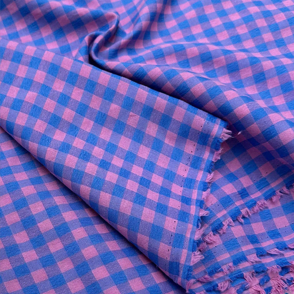 Cotton Seersucker Gingham Mirtillo