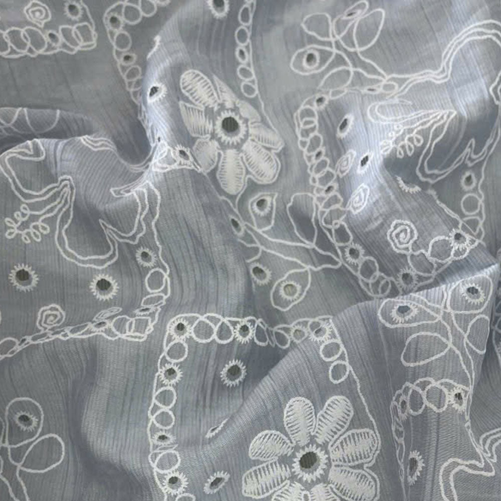 Flower Box Embroidered Cotton Fog