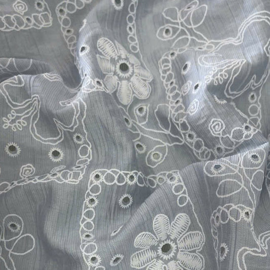 Flower Box Embroidered Cotton Fog