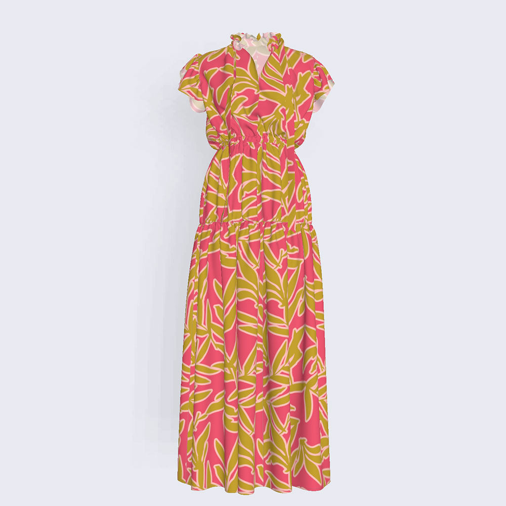 Outline Leaves Olive & Raspberry