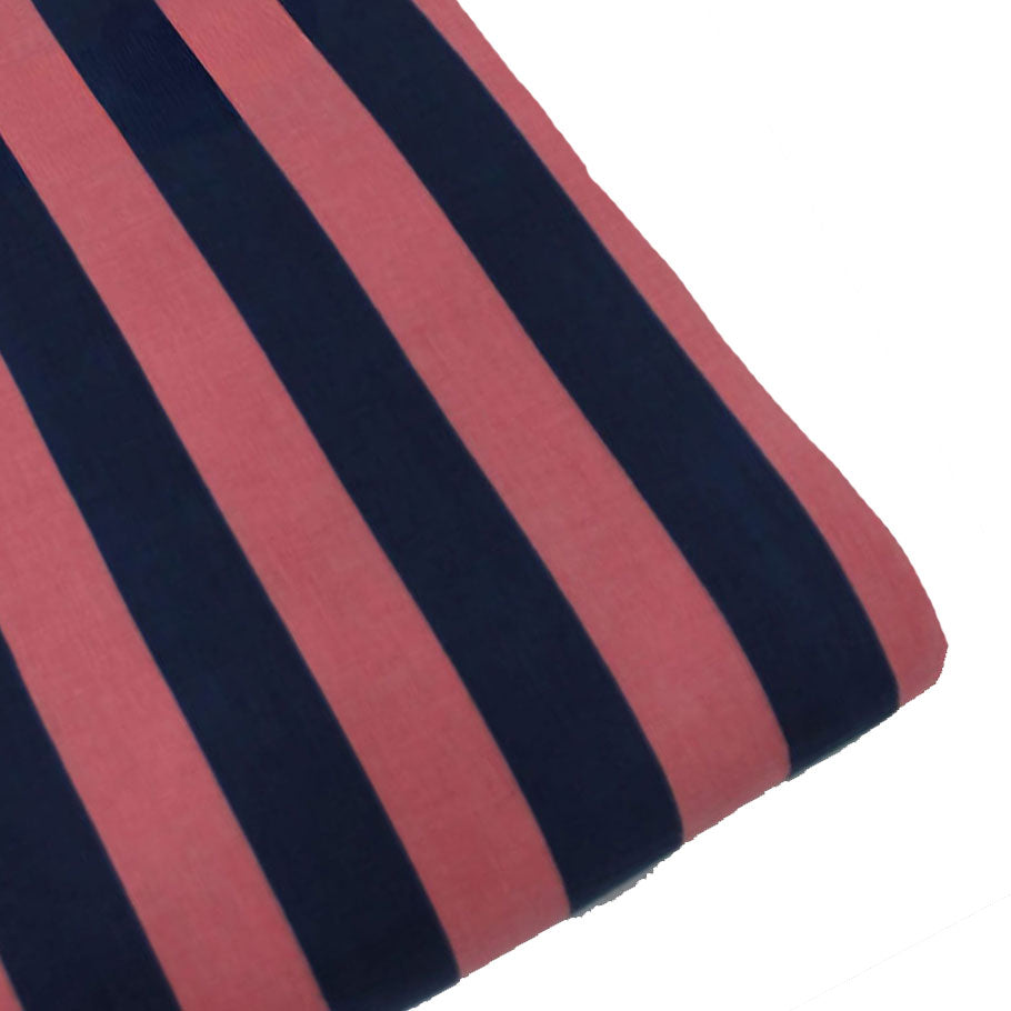 Hand Screen Printed Wide Stripe Navy & Rose