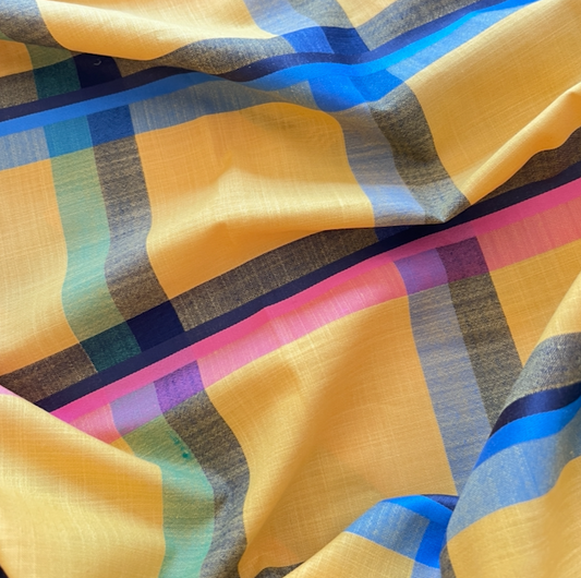 Yarn Dyed Check Linen Cotton Yellow 1 Meter Remnant