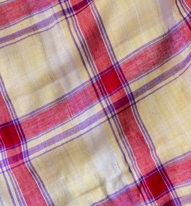 Western Check Yellow Cotton Gauze 1 Meter Remnant