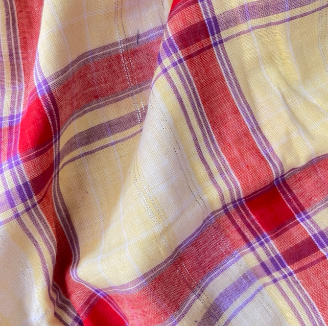 Western Check Yellow Cotton Gauze 1 Meter Remnant