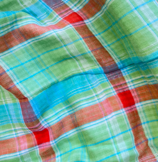 Western Check Green Cotton Gauze 1 M Remnant