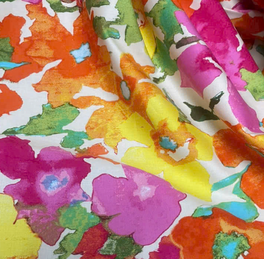 Watercolour Flowers 100% Lightweight Cotton