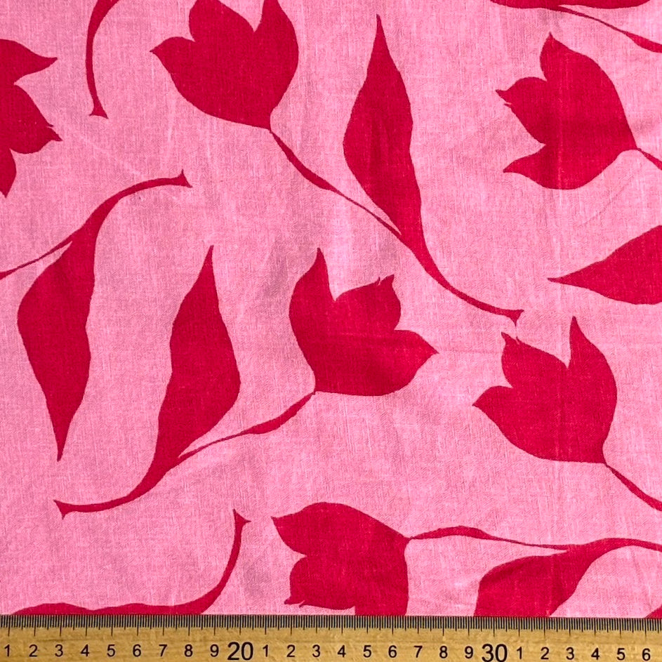 Stencil Flower Cherry Lightweight Linen