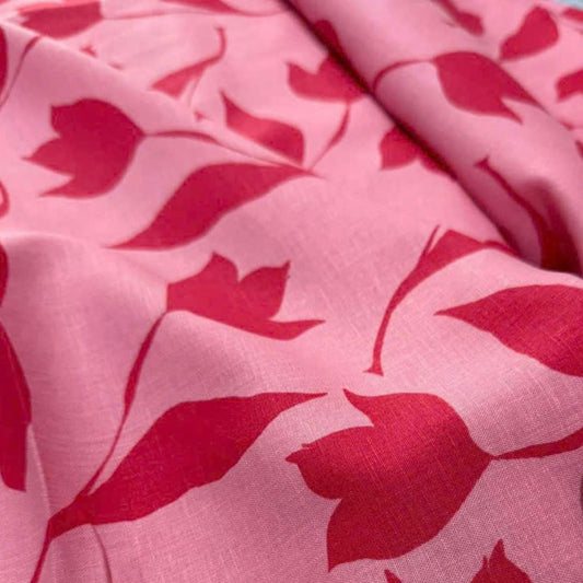 Stencil Flower Cherry Lightweight Linen