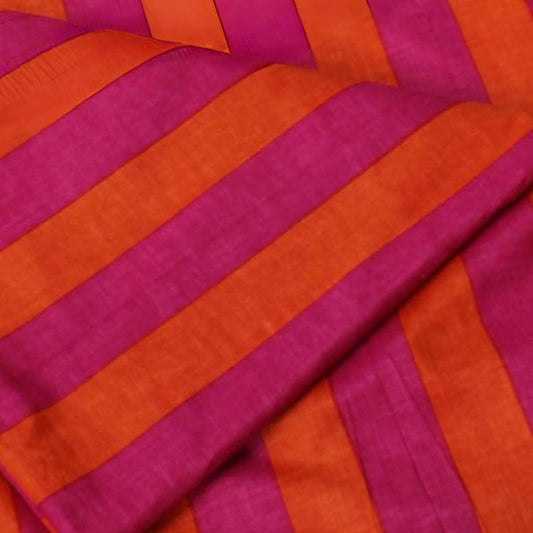 Hand Screen Printed Wide Stripe Orange & Pink