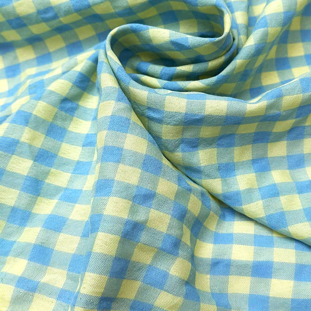 Cotton Seersucker Gingham Aqua Zest