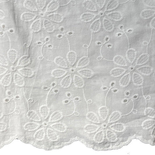 Flower Stitch Embroidered Cotton White